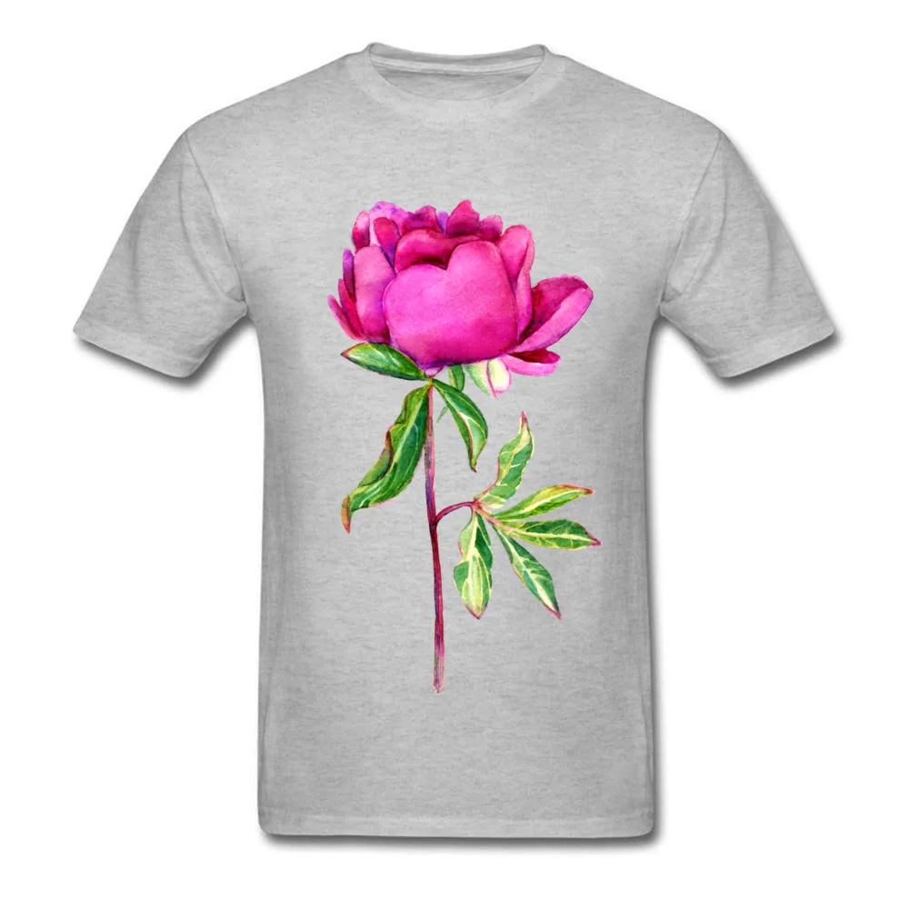 Delicate watercolor pink peony Tops Shirt Mother Day Crew Neck Cotton Fabric Male Top T-shirts Crazy Clothing Shirt High Quality Delicate watercolor pink peony grey
