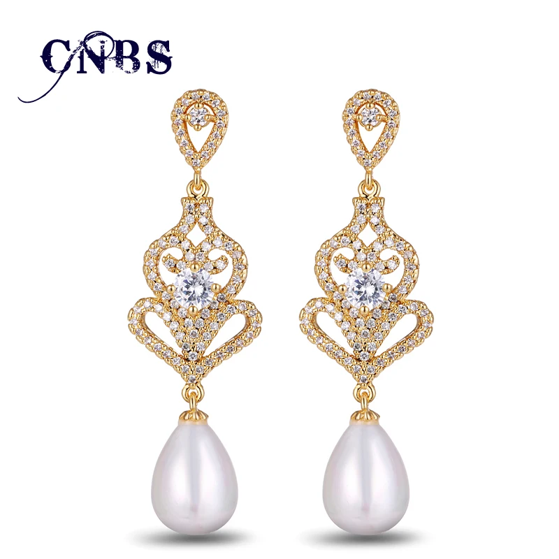 

Vintage European Style Micro Zircon Paved Freshwater Pearl Drop Bridal Earrings for Wedding E10195