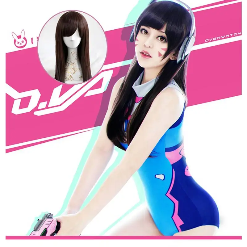 UWOWO D. va Косплей OW купальный костюм dva комбинезоны костюм купальный костюм dva Uwowo D. va косплей костюм для девочек - Цвет: cos with wig