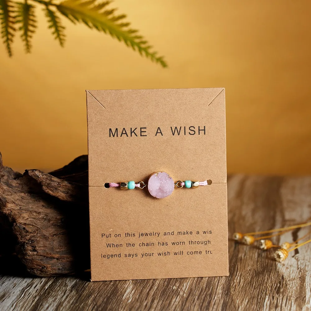 Rinhoo Make a Wish Colorful Natural Stone Woven Paper Card Bracelet Adjustable Lucky Red String Bracelets Femme Fashion Jewelry - Image 5