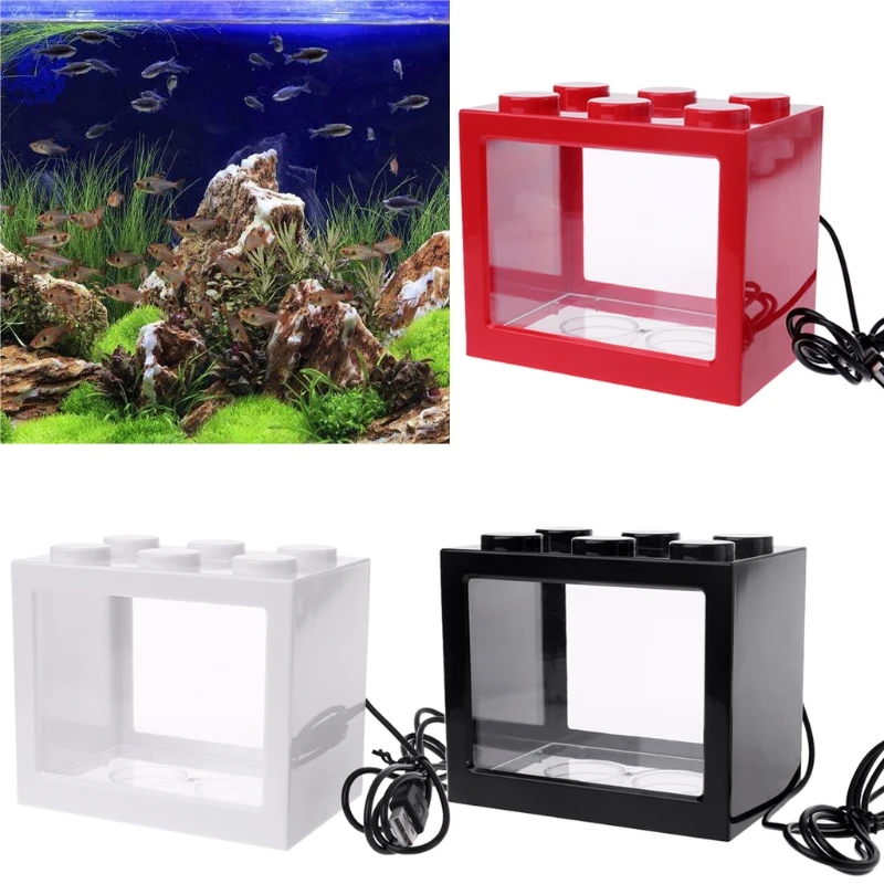 

USB Mini Aquarium Fish Tank With LED Lamp Light Betta Fish Fighting Cylinder