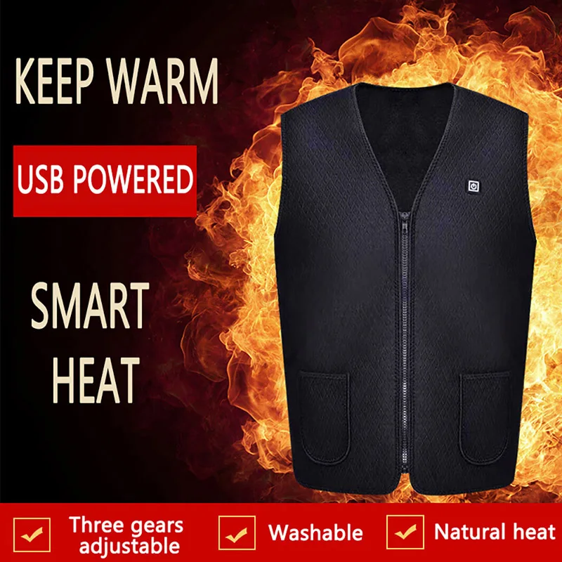 

USB Infrared Women Men Heated Vest Outdoor Heating Electric Flexible Zipper Slim Waistcoat Jacket Tops Warmer Underwear Winter
