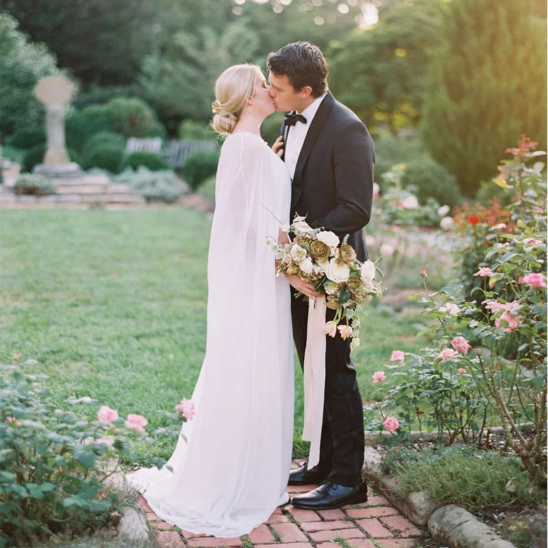 Long Chiffon One Layer Wedding Cape Bridal Jacket without sleeve 2m length Z992