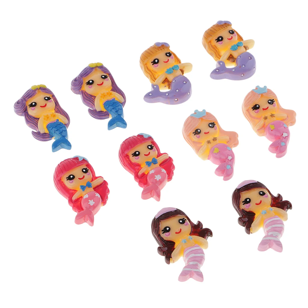 DIY 50Pcs Colorful Kawaii Resin Mermaid Flatback Embellishment Cabochons Children Scrapbooking Crafts