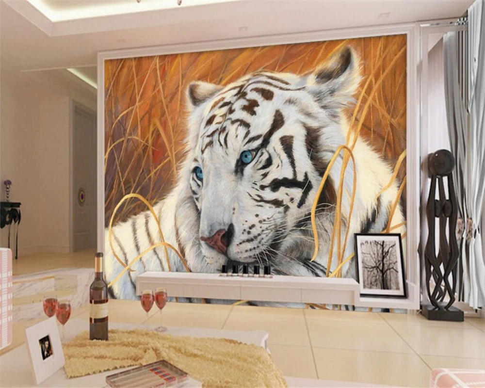 Pôster de tigre 3D, mural de decoração de parede, papel de parede  personalizado com foto 3D para sala de estar, quarto, decoração de casa,  200140 cm