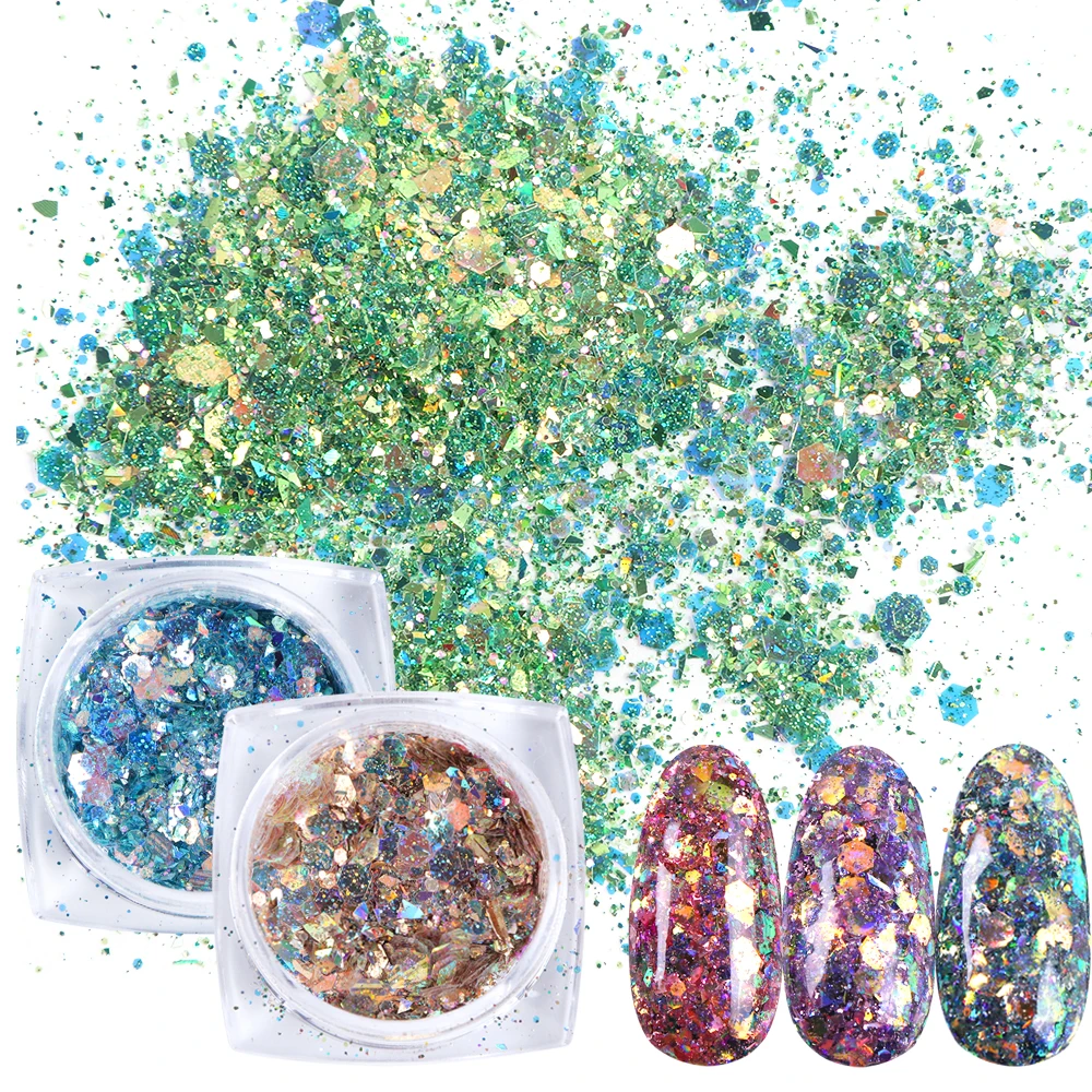 1 шт голографический блестящий для ногтей порошок сломанные Блестки Тонкий хлопья гвоздь блестка блестящий гель лак Маникюр украшения SAXKP01-12