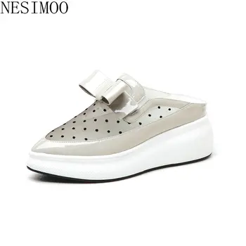 

NESIMOO 2019 New Spring Fashion Patent Leather Platform Wedge High Heel Slip On Polka dot Casual Comfort Flat Heel Size 34-39