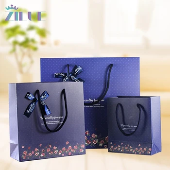 

Zilue 5pcs/Lot Deep Blue Small Flowers Handbag Simple Business Paper Bag Gift Storage Bag Party Wedding Valentine's Gift Bags