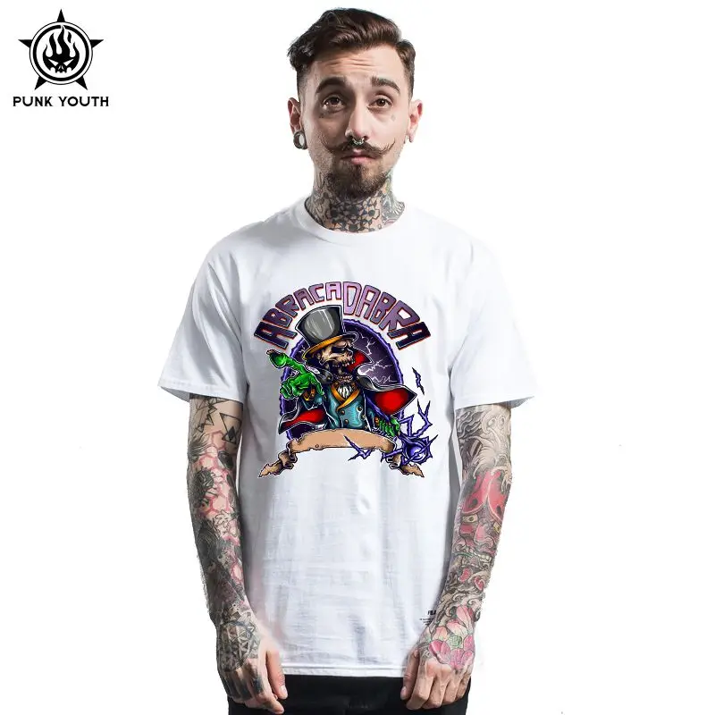 2018 ABRACADABRA Print Men's Fashion T-Shirts Cute Punk Skull Brand Tee Shirt Hip Hop Casual Fitness Homme Swag Clothing | Мужская