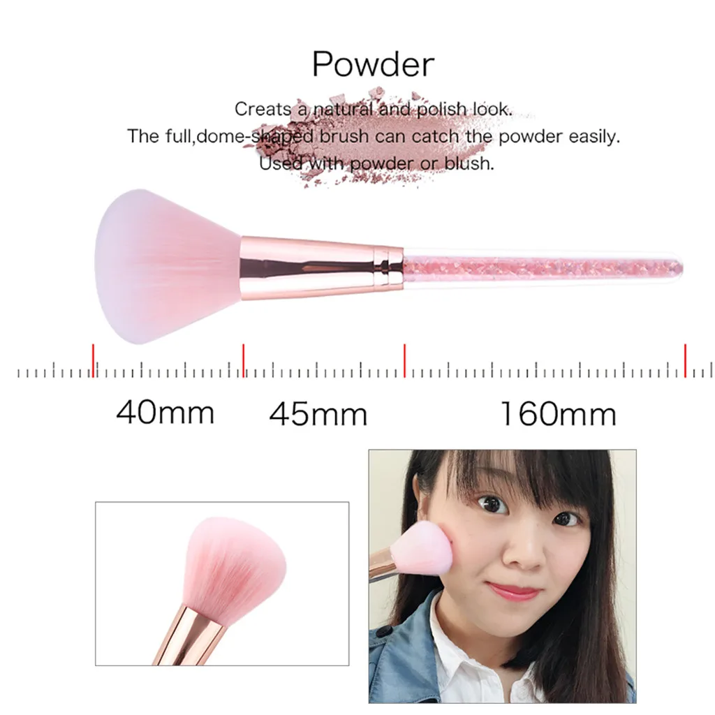 7 Pcs Gentle And Elegant Pink Crystal Makeup Brush Loose Powder Makeup Repair Concealer Eye Shadow Combination Brush Set#L20