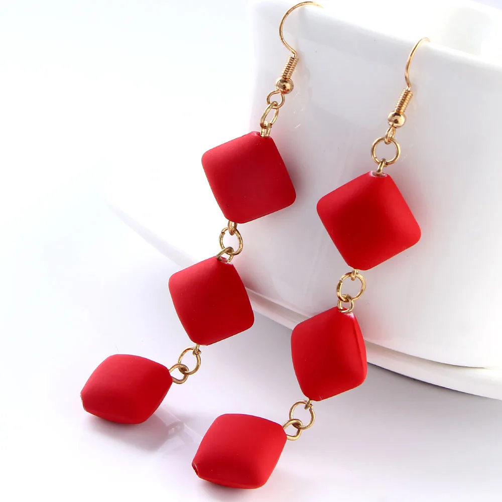 

9cm Plastic Multi-Color Irregular Earring Tassel Deformed Square Round New Korea Drop Earring Hanging Pendientes Mujer Moda 2018