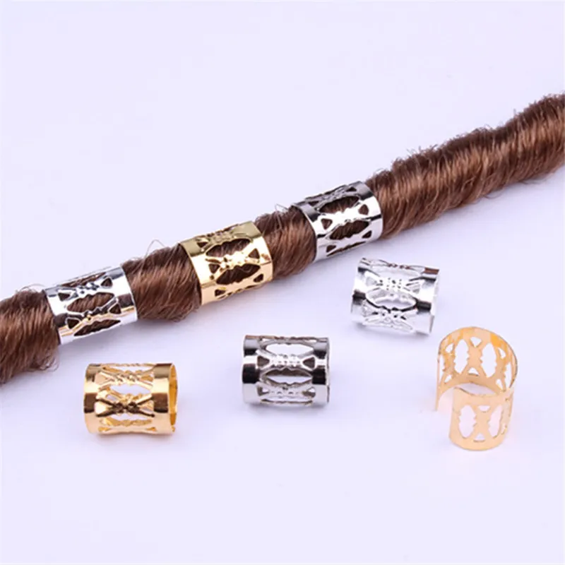 

50Pcs 8x9mm Hollow Iron Tubes Micro Hair Braid Rings Dreadlock Beads Adjustable Metal Hair Rings Wig Twist Hair Accessories C06