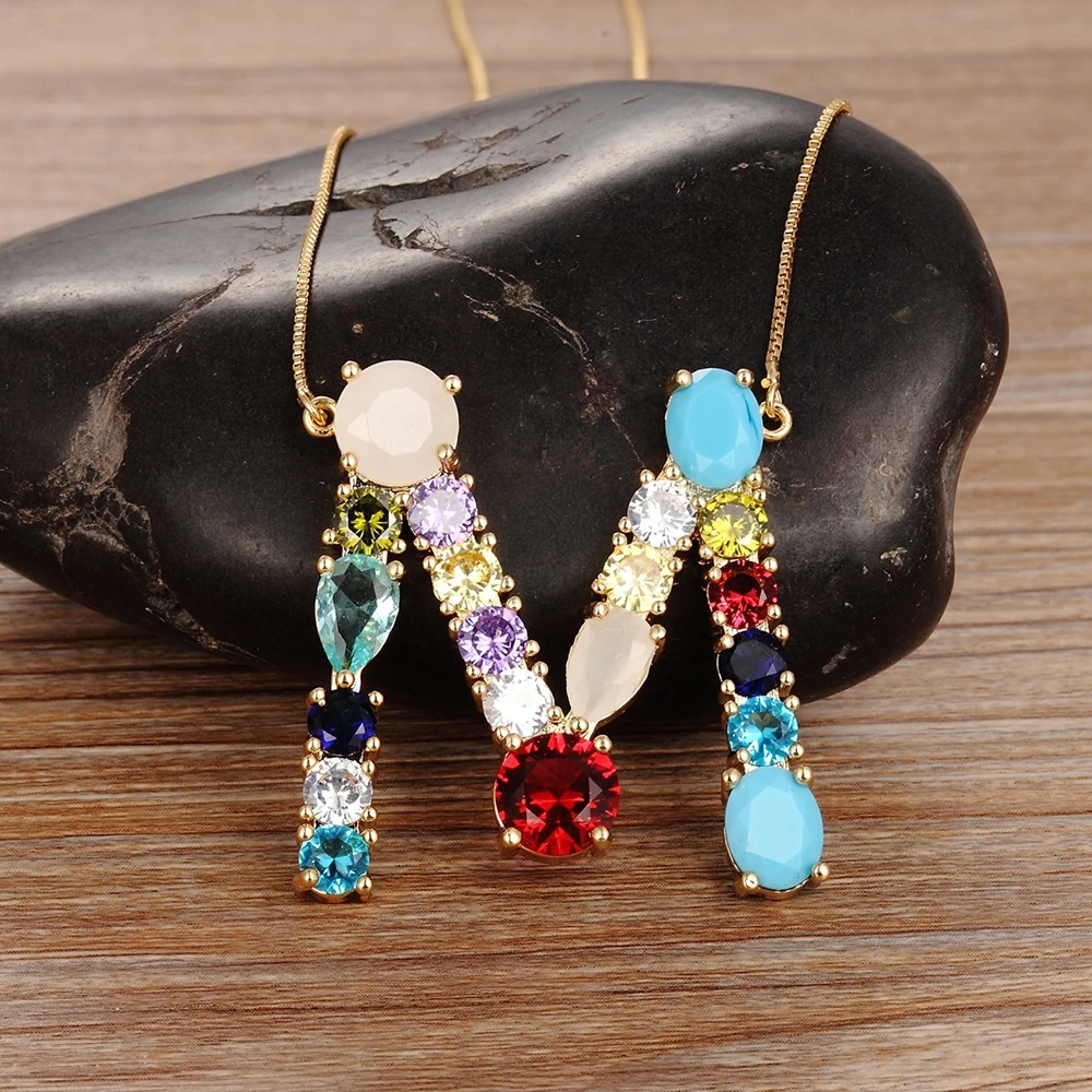 High Quality Wholesale 26 Letters Multi-color CZ Necklace DIY Copper Pendant Women Girls Fine Party Jewelry Best Family Gifts - Image 4