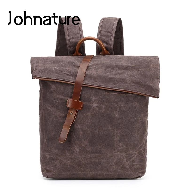 Johnature 2021 New Vintage Men Backpack Leisure Canvas Waterproof Wear Resistant Travel Bags Large Capacity Laptop |
