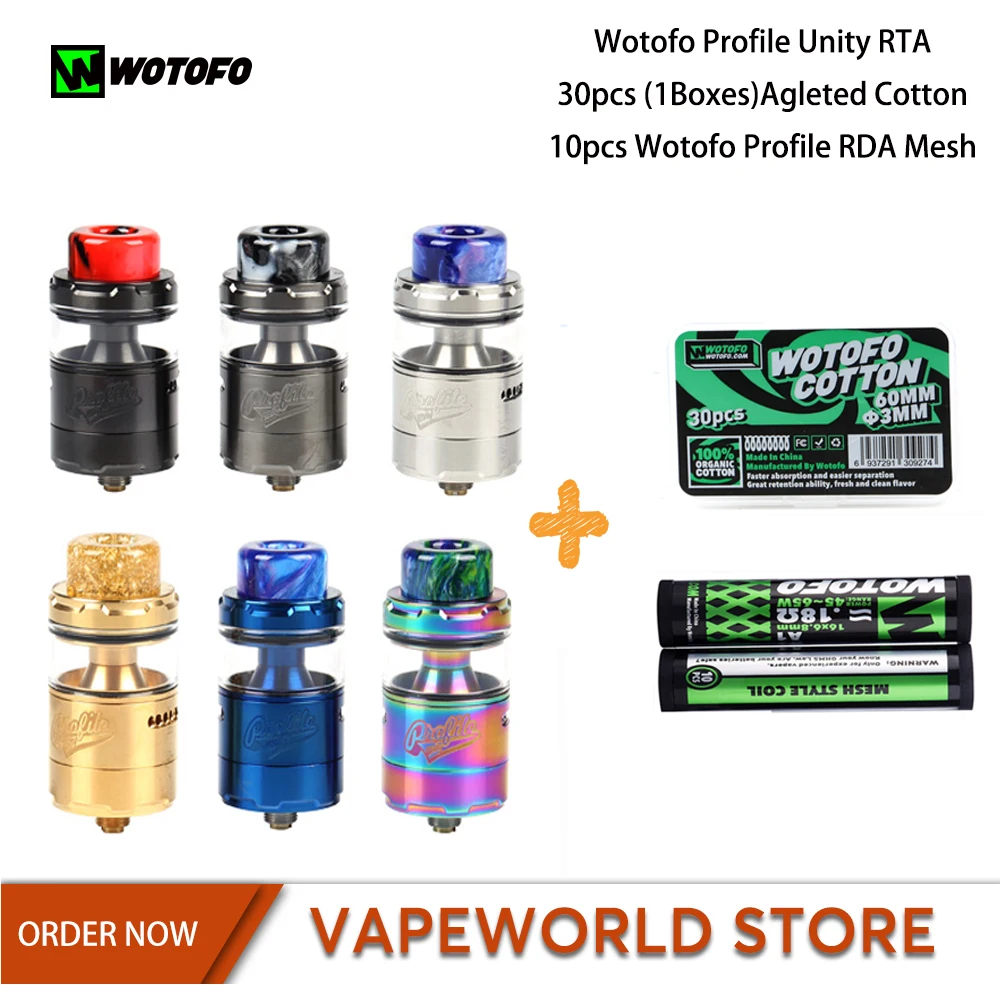

Original Wotofo Profile Unity RTA Atomizer With 30Pcs Cotton and 10Pcs Mesh 3.5ML Vape Tank Vaporizer Dripping 510 Tank Vape