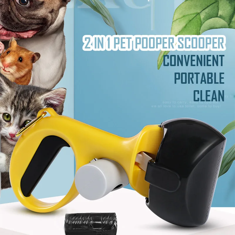 2 In 1 Pet Pooper Scooper +(1 Lot=20Pcs)Poop Bags Set Dog Cat Outdoor Waste Cleaning Poop Shit