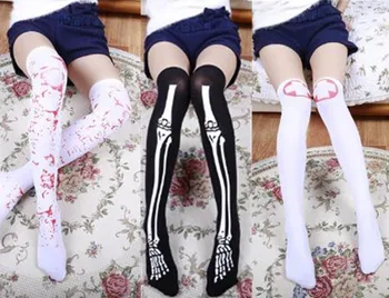 

2018 NEW Halloween Party Women Girl Cosplay Nurse Blood Skull Stockings High Elastic Over Knee Pantyhose Hosiery
