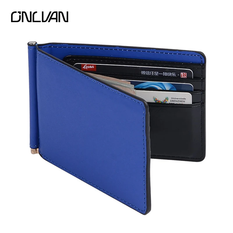 ONLVAN New Unisex Money Clips Blue High Quality PU Leather Card Cover