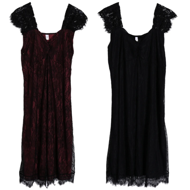 1 шт. готический плюс размер женский кружевной цельный Глубокий v-образный вырез без рукавов плиссированная летняя юбка, вечерние, повседневная одежда