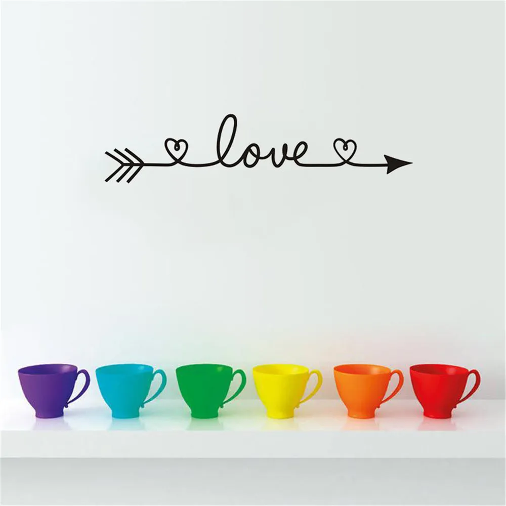 Многоцветная Настенная Наклейка Love arrow для гостиной, спальни, виниловые Выгравированные Наклейки на стены, декоративные наклейки для дома O28