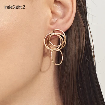 

IngeSight.Z Hyperbolic Geometric Round Circles Piercing Drop Hanging Earrings Women Fashion Charm Jewelry Female Oorbellen