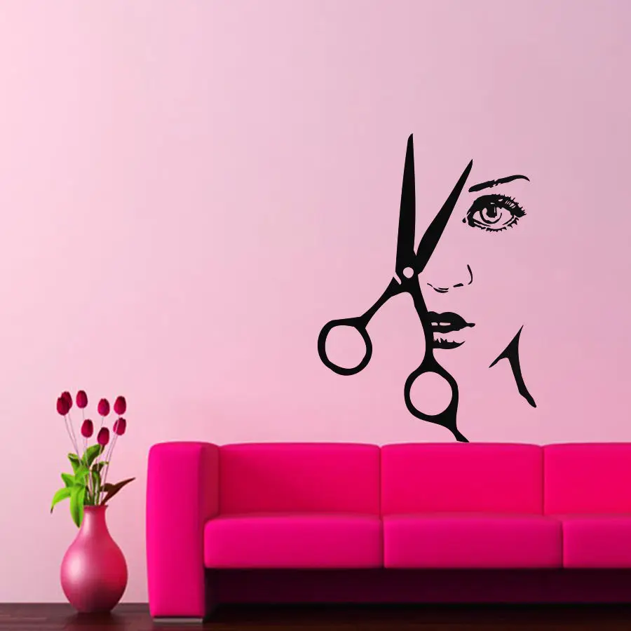 Wall Decals Beauty Hairdressing Salon Decal Vinyl Sticker Scissors Comb