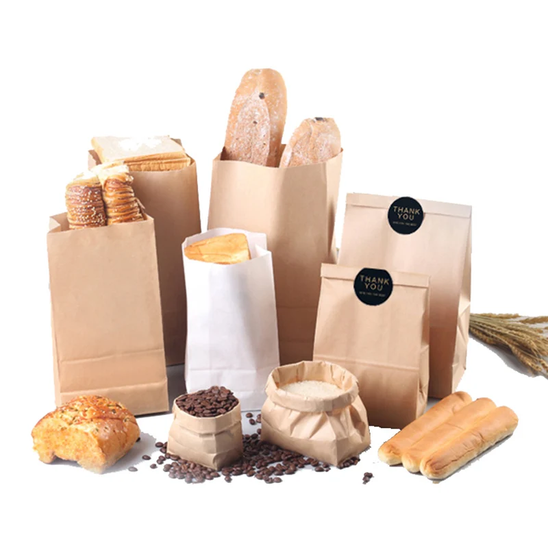 

Multi-function Kraft Paper Storage Bag Gift Bag Candy Biscuit Bread Nut Bag Breakfast Baking Bag Party Wedding Paper 100 Pieces