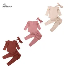 Коллекция года, брендовая одежда для маленьких девочек возрастом от 3 до 24 месяцев комбинезон с длинными рукавами, боди, топы, штаны с оборками, леггинсы, одежда осенний Повседневный Детский комплект