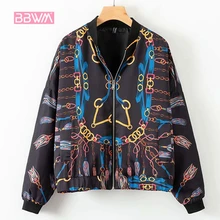 Шикарные Женские Новые зимние цепи печати круглый шеи с длинным рукавом моды Бомбер куртка женщин