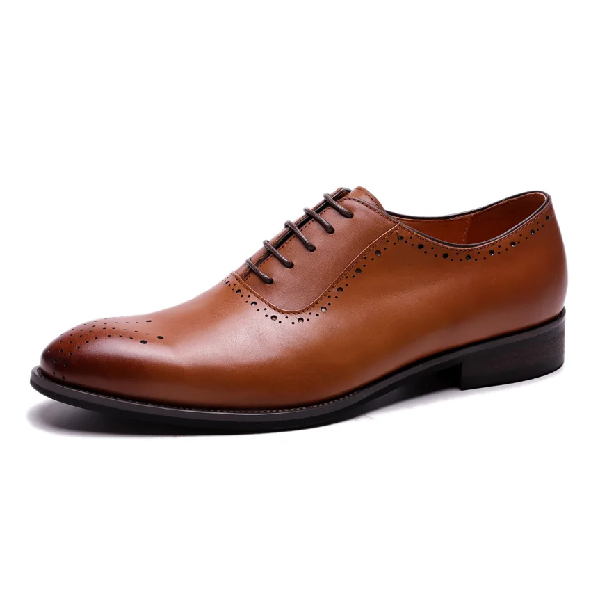 DESAI Brock выгравированы бизнес повседневное теленок Вощеная кожа обувь мужские ботинки Оксфорд платье свадебные туфли Британский дышащая обувь с острым - Цвет: Brown