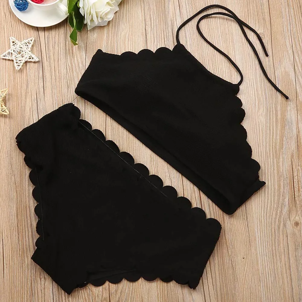 

Women High Neck Bikini Set Swimwear Solid Halter Padded Bra Swimsuit Bathing Suit Beachwear maillot de bain BiquiniC1292