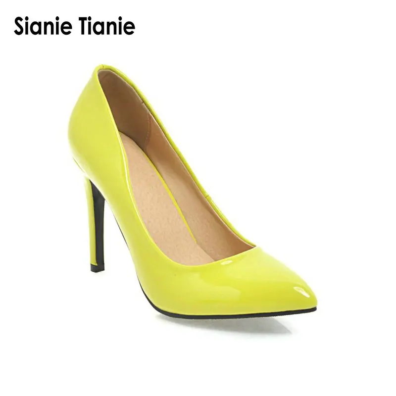 

Sianie Tianie Yellow patent PU Pump Pointed Toe Stiletto High Heel Dress Shoes Fashion Candy Color Office Lady Party Dress Shoes