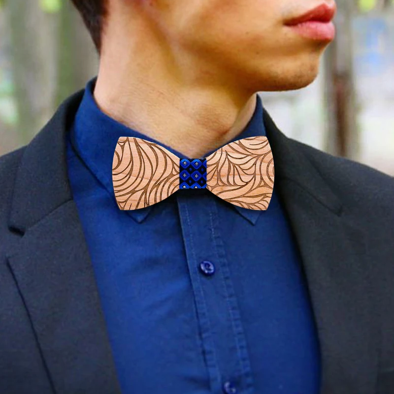  New Men Wooden bow tie set Handkerchief Cufflinks wood bowtie wedding tie corbata Wooden Ties Grava