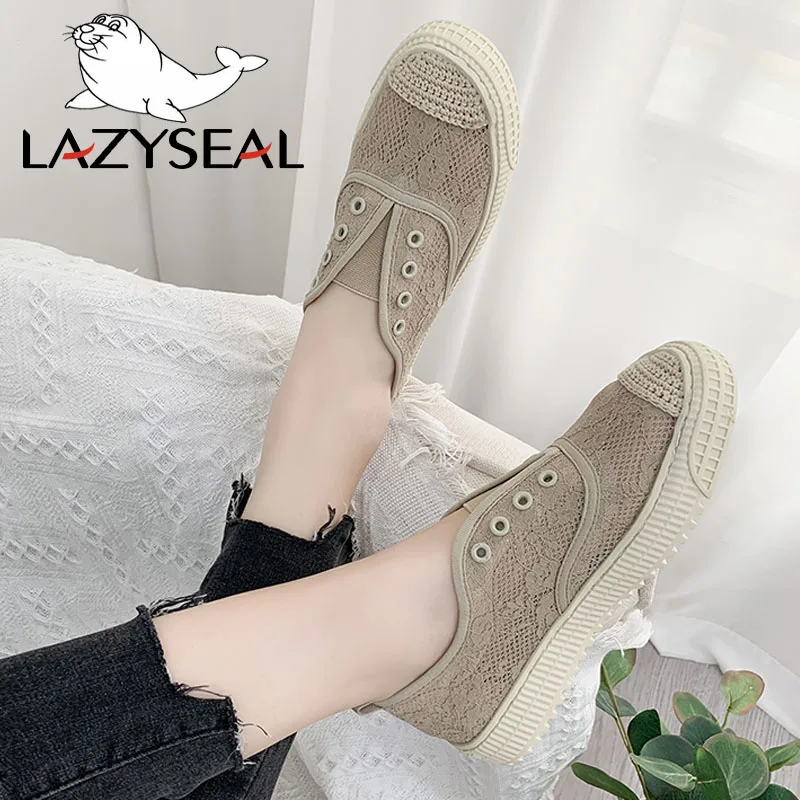 

LazySeal Platform Canvas Shoes Woman Female Summer Flats Trainers Air Mesh Vulcanized Sneakers Breathable Designer Women Shoes