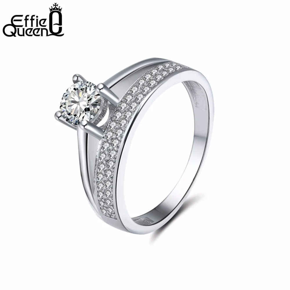 

Effie Queen Charm Silver Color Rings For Women Crystal Engagement Wedding Jewelry Rings For Girlfriend DOR107