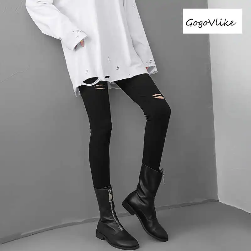 

Holes Jean Legging 2019 Spring New Women Skinny Leggings Trousers Slim Autumn Spring Street Black Pants LT551S50