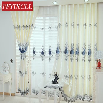 

Simple Modern Geometric Pattern Embroidered Tulle Curtains For living Room Bedroom Curtains Window Treatment Drapes