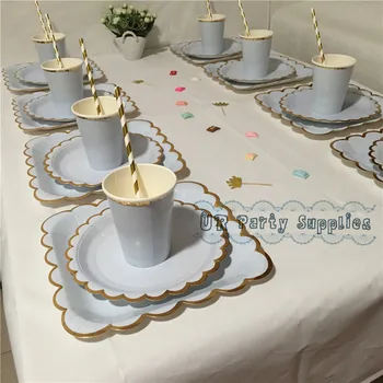 

16sets Foil Gold Party Tableware Vintage Party Plates Cups Straws Cocktail Napkins Bachelorette Baby Shower Bridal Wedding Decor