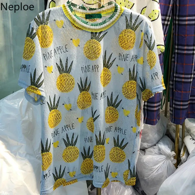 Neploe Harajuku с принтом ананаса и буквами новая модная футболка круглым вырезом