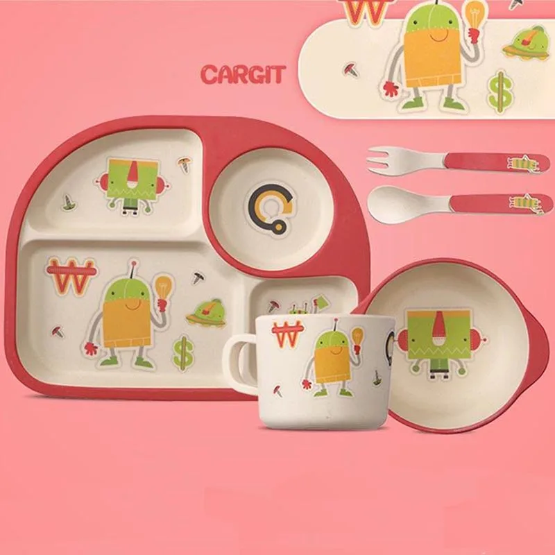 Buy 5pcs/set Bamboo Fiber Children Tableware Set Baby