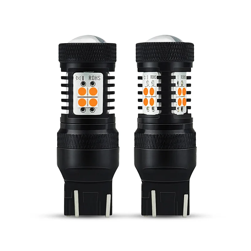 2 шт. T20 W21/5 Вт W21W WY21W 7440 7443 светодиодный светильник лампы 3030 SMD с проектором для автомобилей сигнала поворота светильник s фонарь стоп-сигнала Желтый Красный 12V