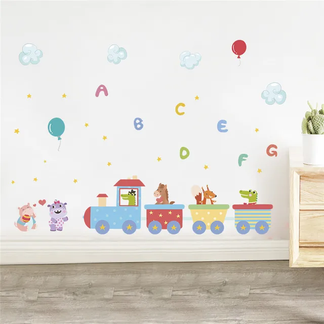 Zwierzęta Pociąg Balony Naklejki ścienne Dla Dzieci Pokój Naklejka