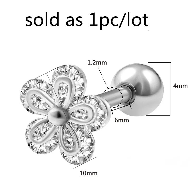 1PC Colorful Lip Stud Ring Steel Ear Tragus Cartilage Piercing Oreja Earring Ear Stud Flower Helix Sexy Body Piercing Jewelry 