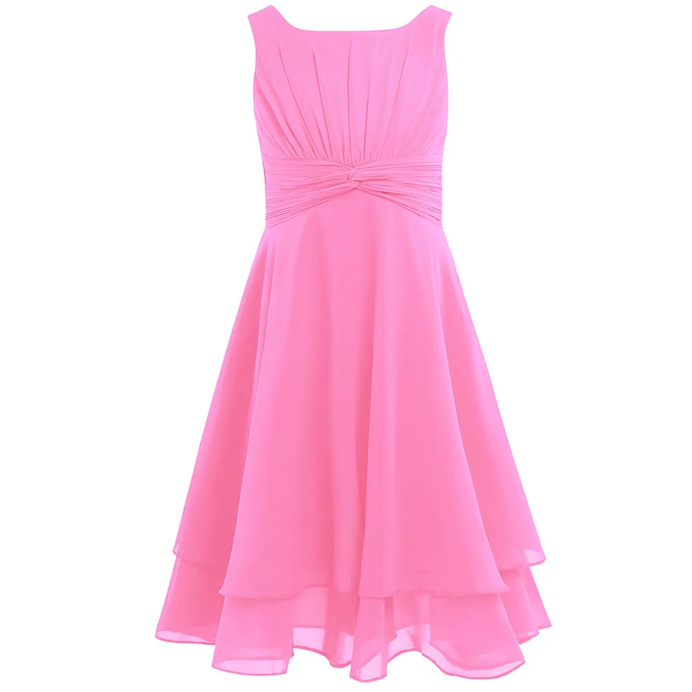 Iiniim/платье для маленьких девочек; шифоновое платье принцессы с завязками для детей; платье для дня рождения; Vestidos; Летние Детские платья для девочек - Цвет: Pink