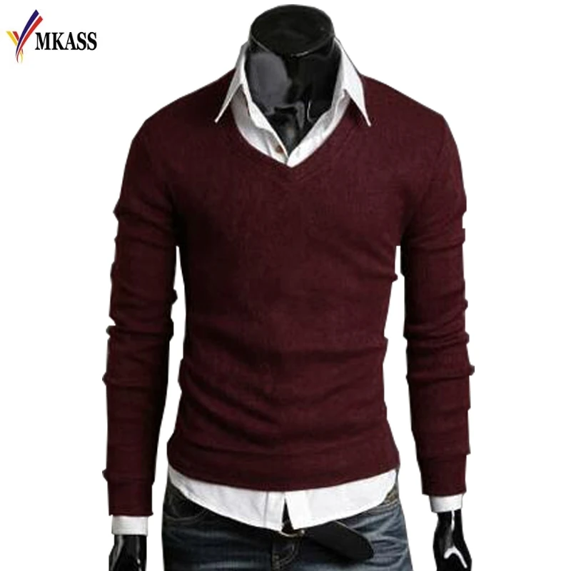 

7 Colors New Autumn Fashion Brand Casual Sweater V-Neck Striped Slim Fit Knitting Mens Sweaters Pullover Male