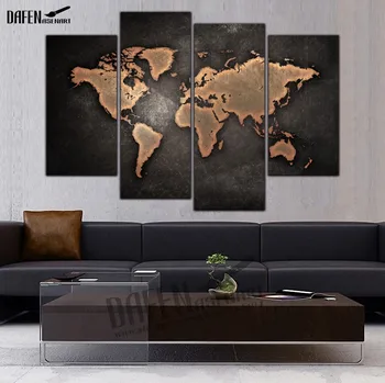

4 Panel HD framed Painting Nostalgic World Map Wall Art Picture Home Decor for Living Room World Map Print Canvas painting