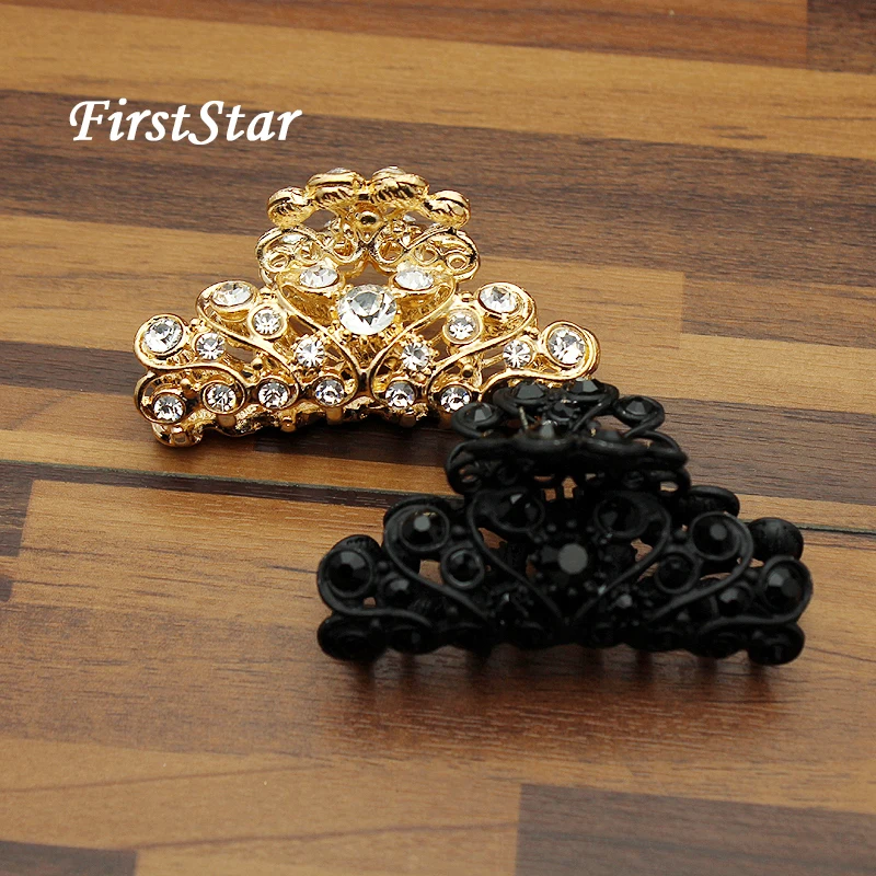 Женский зажим для волос FirstStar элегантные золотистые и черные стразы из