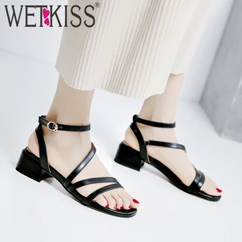 

WETKISS Gladiator Sandals Women Low Heels Summer Sandals Pu Shoes Female Fashion Casual Shoes Ladies 2019 New Plus Size 44