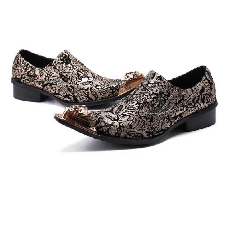 Zobairou Мужская обувь Элитный бренд Лоферы для женщин из золотистого металла Туфли под платье Для мужчин кожаная мужская обувь острым Официальные ботинки Для мужчин Оксфорд