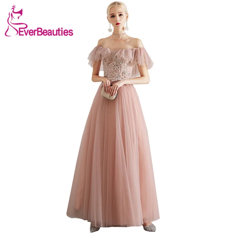 

Robe De Soiree Elegant Evening Dress Long Tulle Appliqued Prom Party Dresses Off The Shoulder Formal Dresses Abendkleider 2019